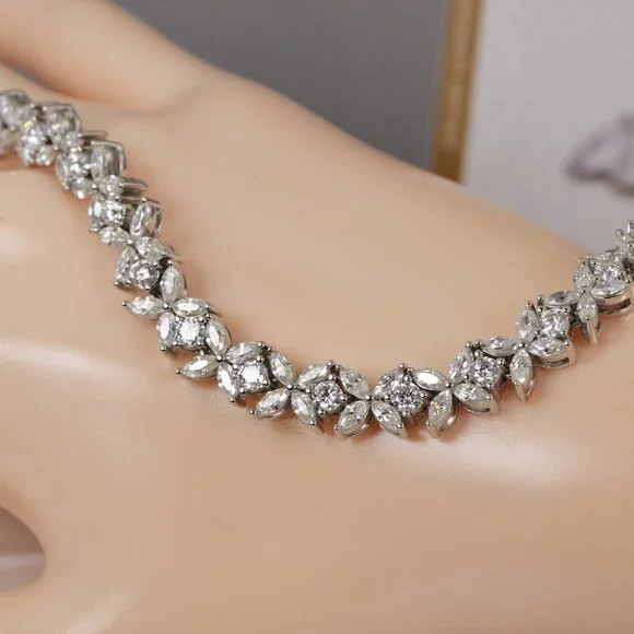 GRA Certified Marquise and Round Cut Moissanite Tennis Bracelet 925 Sterling - Picture 7 of 13